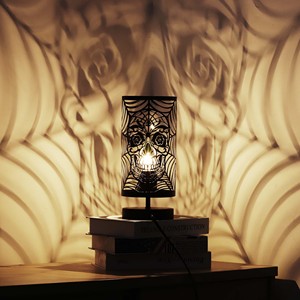 <strong>Skull</strong> Face Shadow Black Goth <strong>Skulls</strong> <strong>Lamps</strong> with 3-Dimmer Touch Switch Gothic Home Decor Plug in Light with Round Skeleton Design - Product Image 6