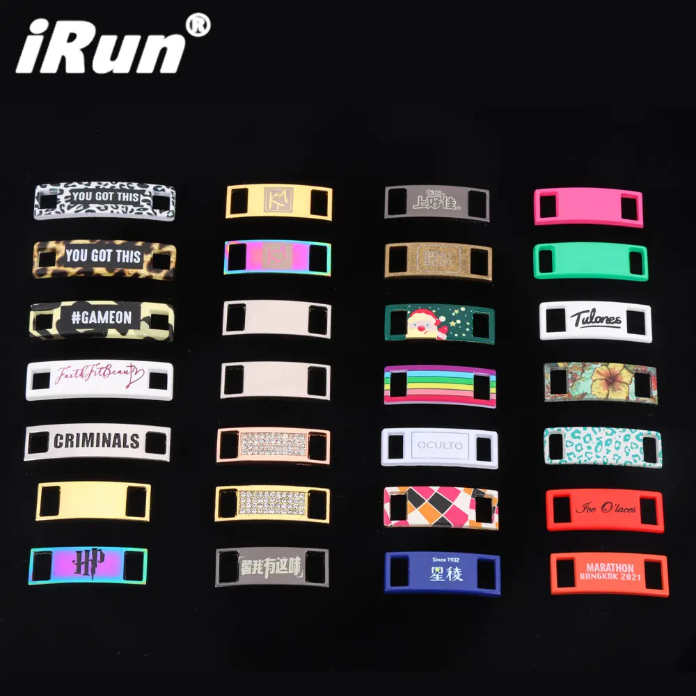 Irun moda multicolor tags sapato laço decoração logotipo personalizado cadarços charme para sneaker acessórios