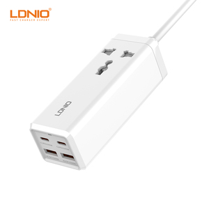 LDNIO-adaptador de teléfono SC1418 tipo C, Cable de extensión de escritorio, cargador 4 USB, enchufe EU UK US 65W