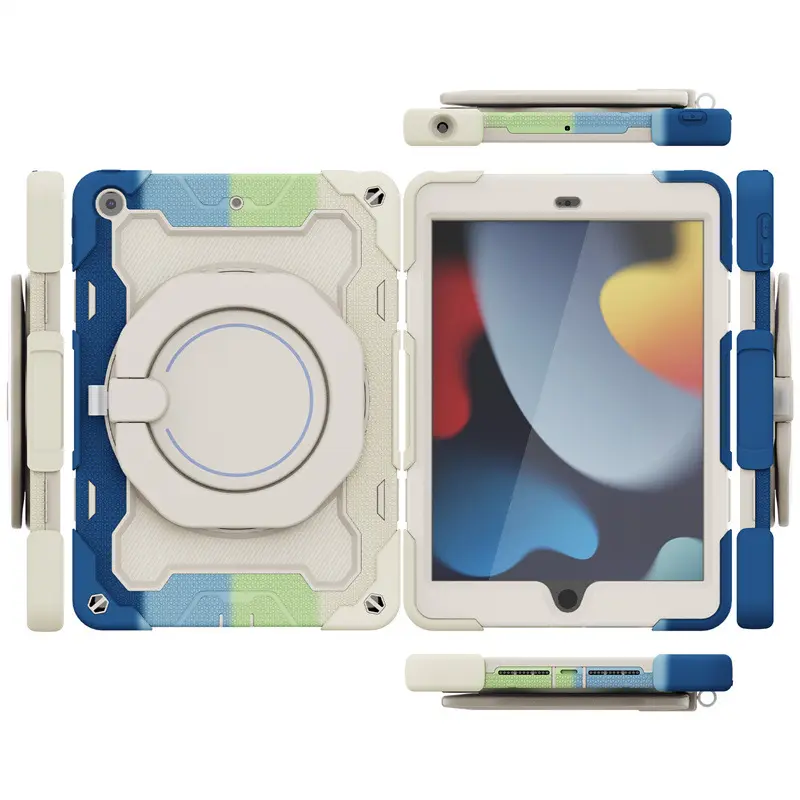 Yaratıcı renkli 360 rotasyon yüzük Kickstand 2 in 1 adet silikon Tablet el kayışı ile iPad kılıfı hava Pro ve kalemlik