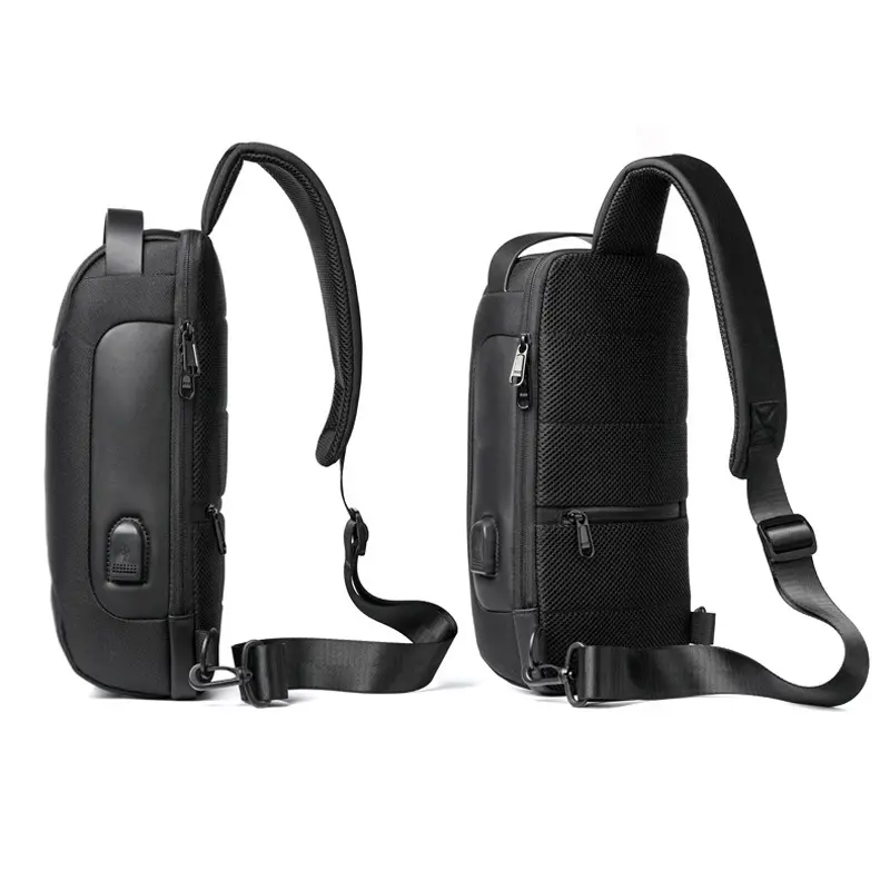 Anhui 367 Sac à bandoulière antivol personnalisé sac de sport à bandoulière unique de grande capacité Sac de poitrine étanche et durable avec USB pour hommes