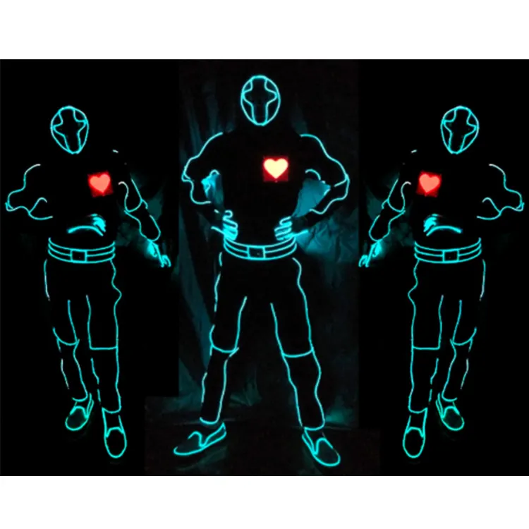 Luminescente coração homem traje el fio luvas brilhantes roupas de dança traje de led