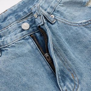 时尚美国休闲刺绣复古仿旧撕裂牛仔短裤，直宽松高街卡普里裤 - Product Image 5