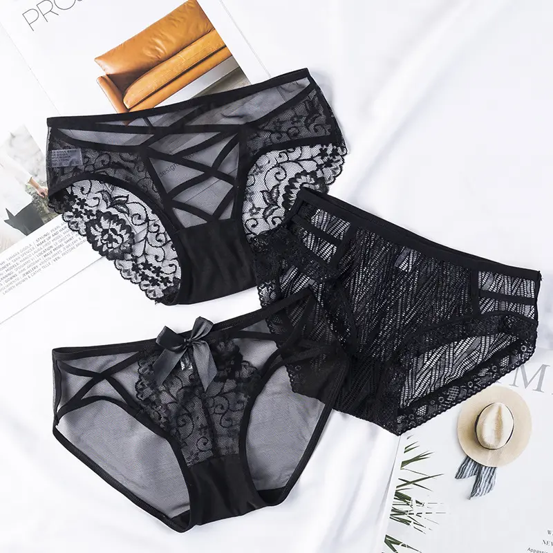 Bragas de encaje transparentes para mujer, ropa interior Sexy de cintura baja, bragas florales