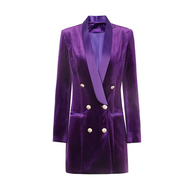 OEM personalizado de alta calidad púrpura traje vestido de las mujeres diseño elegante suelto terciopelo vestido chaqueta