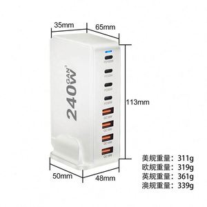 240W Gan多8端口4个USB和4个PD C型充电器100W电脑充电器USB C电源适配器QC3.0快速手机充电器 - Product Image 5