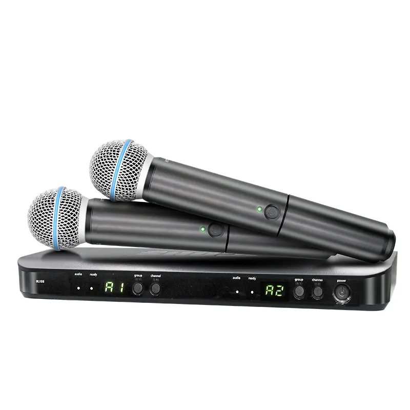 BLX288 BETA58 PG58 UHF Sistema de micrófono de karaoke inalámbrico Micrófono de mano de metal negro con compatibilidad con teléfono móvil