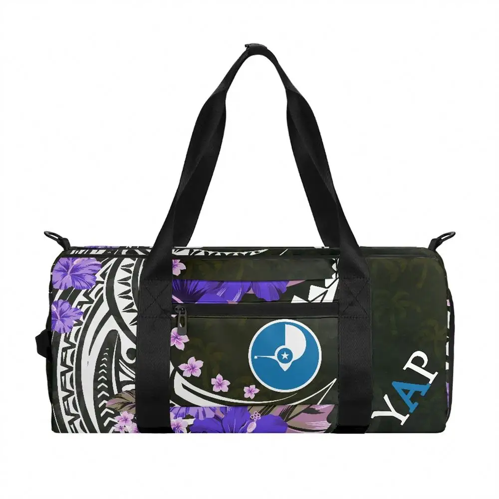 Bolsa de gimnasio para mujer, bolsa de mano con estampado de hibisco púrpura, bolsa de viaje para la noche