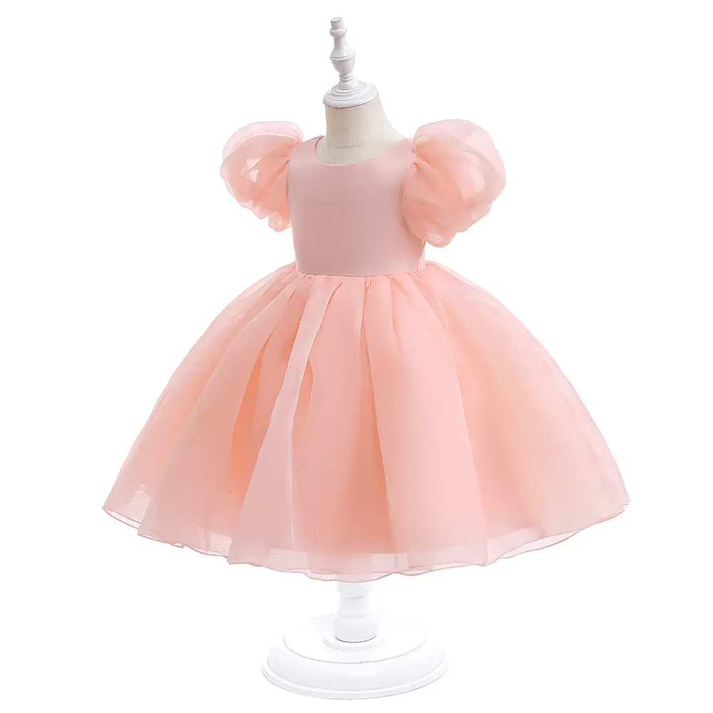 100-140 Größe Rosa Kleinkind Kleid Sommer Kurzarm Kleid Ball Puff Ärmel Party Kleid Für Kinder Kleinkind Mädchen Kleider