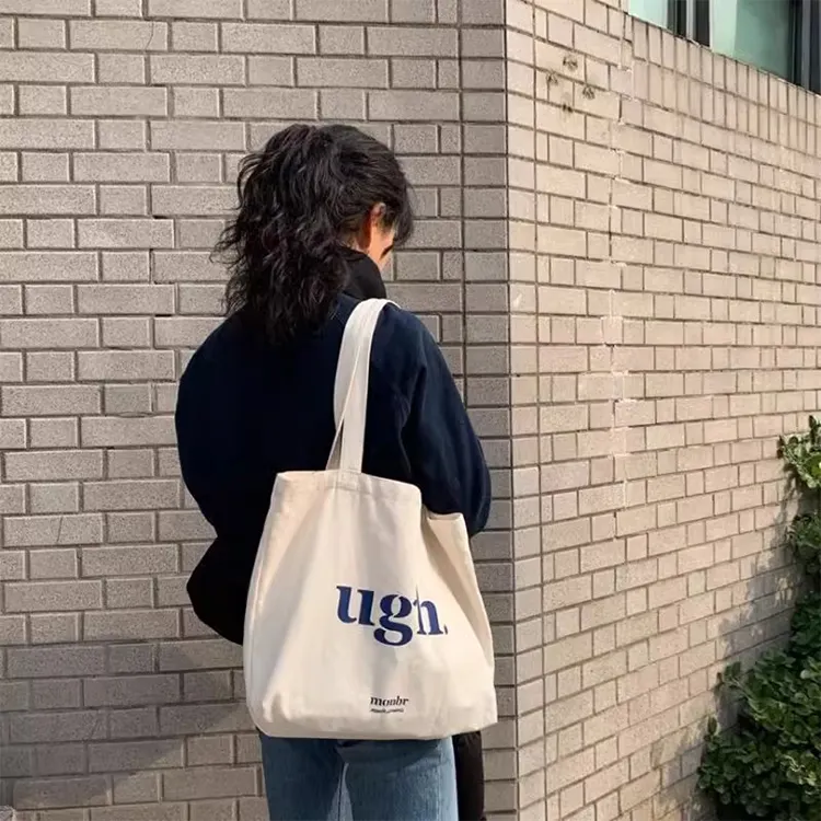 Benutzer definierte Logo gedruckt recycelbare einfache Baumwolle Leinwand Einkaufstasche