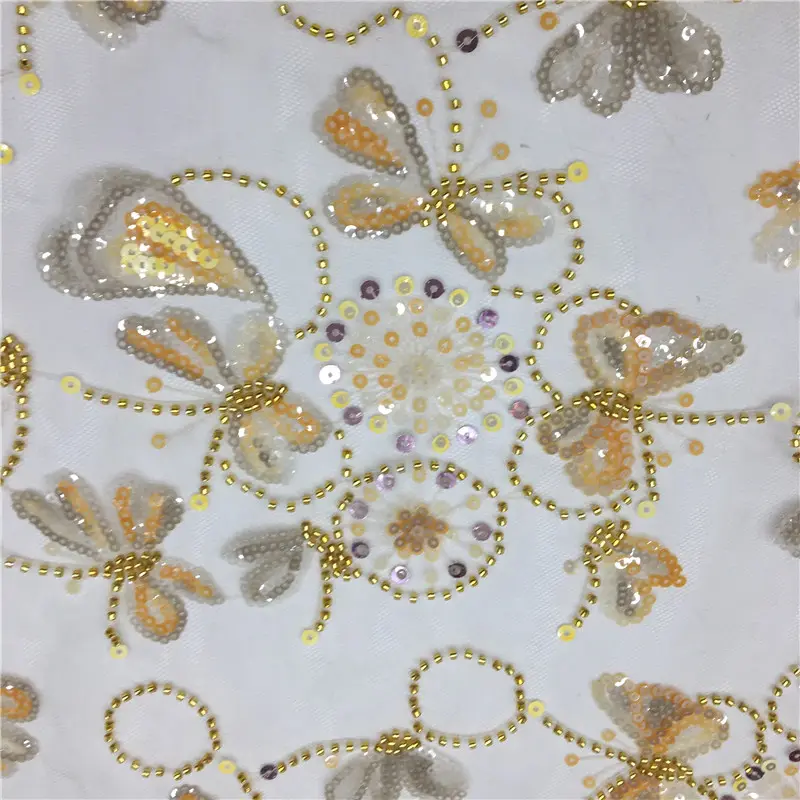 2020 papillon perlé robe de mariée cristal paillettes et perles de mariée cristal sequin dentelle tissu curlicue sur un tissu en maille par le y