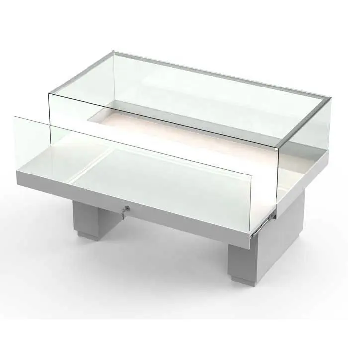 طاولة عرض زجاجية بتصميم عصري لمتاجر المجوهرات بها ضوء LED
