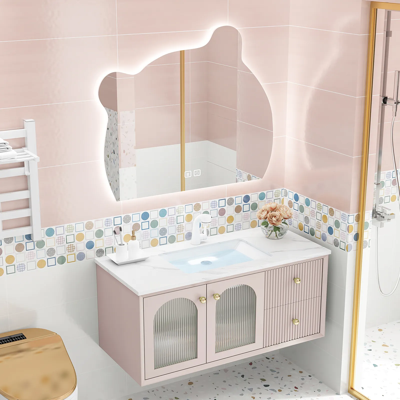 Armário de banheiro de madeira maciça de carvalho luxuoso estilo americano, lavatório de cerâmica para parede, móveis de banheiro doméstico