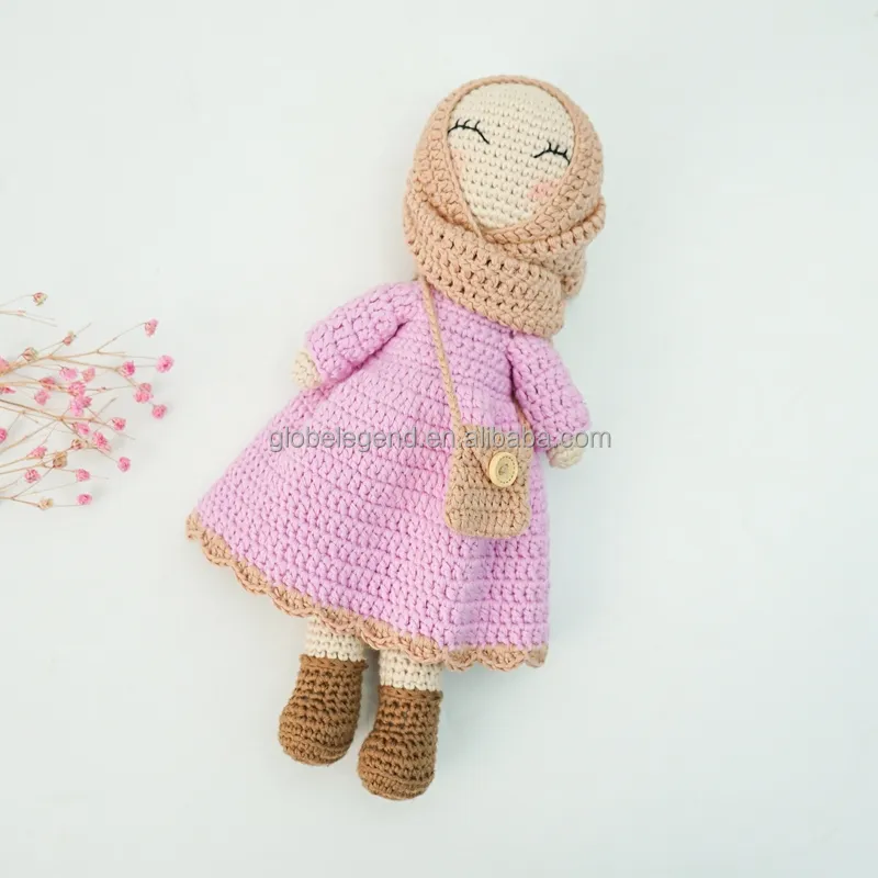 Lovely Soft Custom Handmade Wool Knitted Stuffed Animals Wholesale Baby Cotton Amigurumi Doll muslim crochet dolls