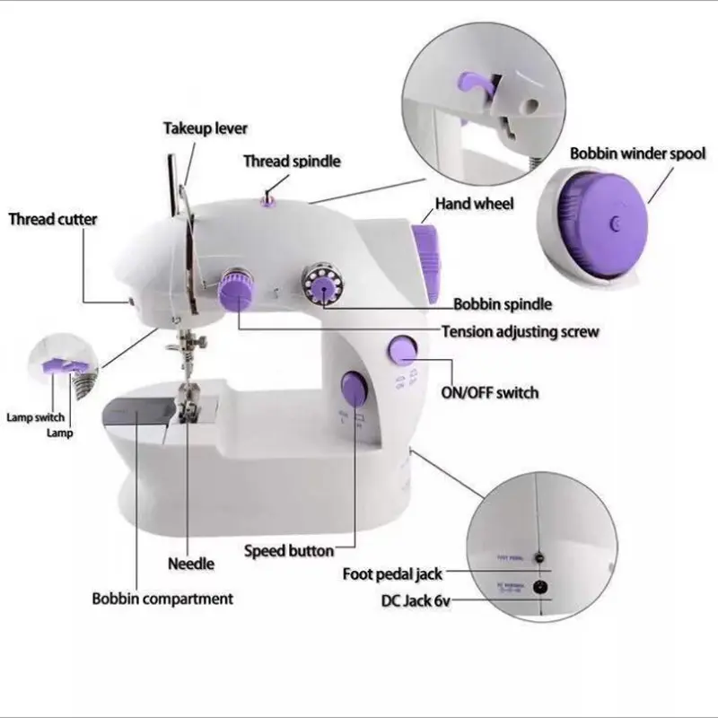 Mini máquina de costura doméstica, mini máquina de costura portátil, multifuncional, alta qualidade, máquina elétrica de costura