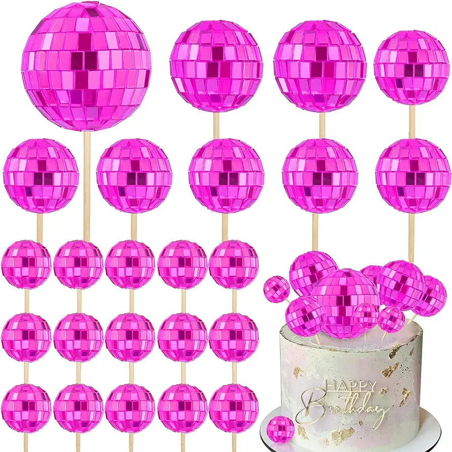 1pc Disco Ball Cake Topper 70's Disco Cake Accessories Decorations Supplies for Night Fever Party Graduation Cake Toppers