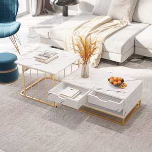 Orangefurn Steel <strong>Mdf</strong> Nesting Modern Coffee <strong>Table</strong> <strong>Set</strong> of 2 in White Coffee <strong>Table</strong> With Drawers Shelves Storage - Product Image 3