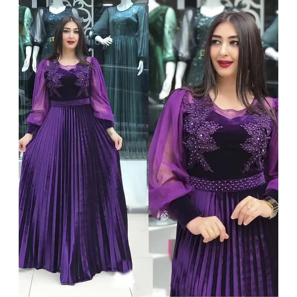 प्लस आकार अफ्रीकी पार्टी के कपड़े महिलाओं के लिए 2022 नई फैशन Dashiki अंकारा वेडिंग गाउन सुरुचिपूर्ण मुस्लिम कफ्तान Pleated मैक्सी पोशाक