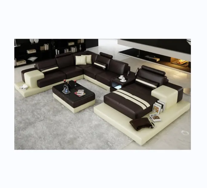 Canapé repose-main moderne à 8 places, ensemble canapé en cuir véritable, coussin de salon