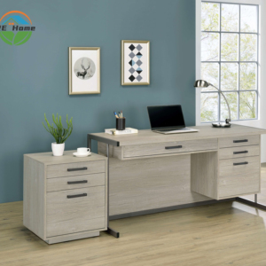 Escritorio de oficina Rectangular de 4 cajones, gris blanqueado y bronce, mesa de ordenador para el hogar, escritorio de PC de oficina Simple de madera con librería - Product Image 1