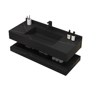Modern çift yüzer mermer katı yüzey lavabo otel banyo dikdörtgen entegre lavabo - Product Image 6