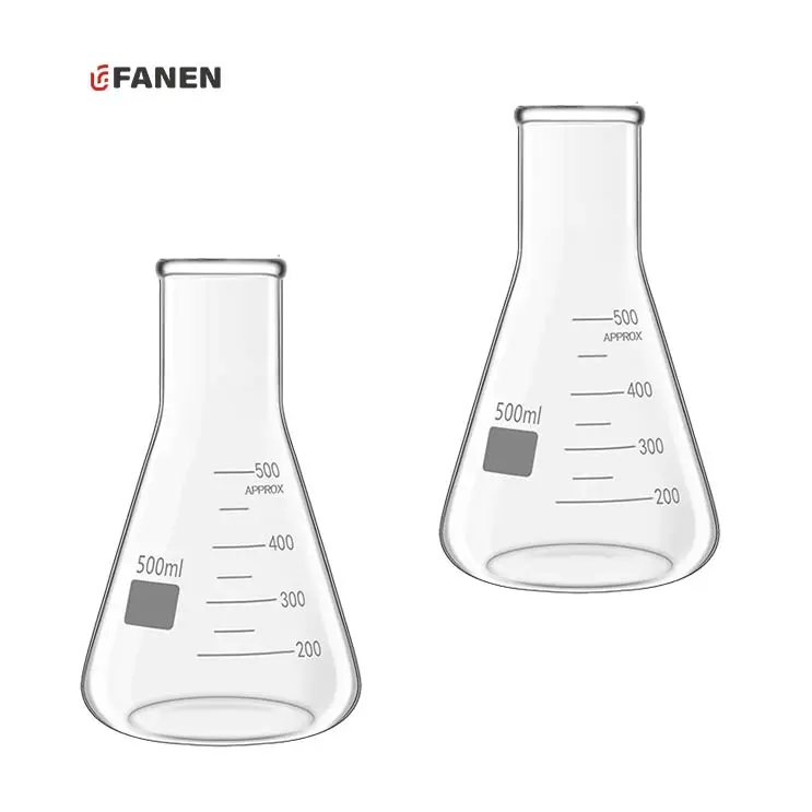 Frasco Erlenmeyer cónico Fanen de 500ml utilizado en frascos químicos de vidrio de borosilicato resistente al calor de laboratorio