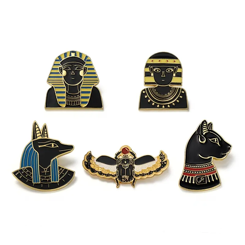Personalizzato creativo antico egiziano artificiale progettato re e regina Anubis e miglior stampo placcatura in oro in lega di zinco morbido smalto Pin