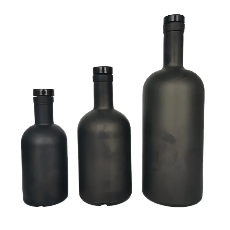 Botella de vino de vidrio pintado negro mate, para bebidas con corcho y etiquetas personalizadas, 200ml, 375ml, 500ml, 750ml