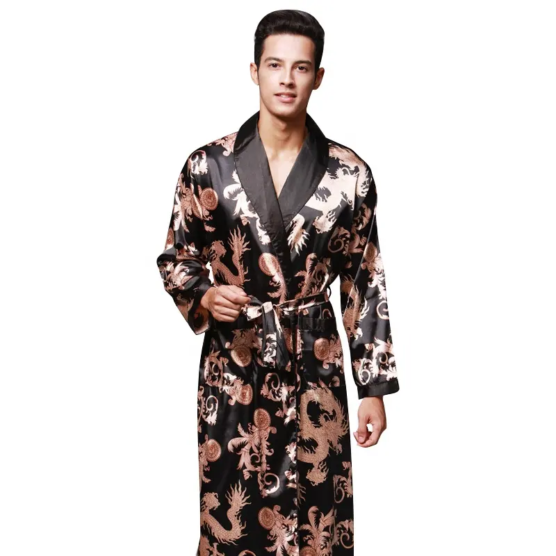 โรงงานขายส่ง Night ชุดสำหรับผู้ชาย Mens kimono ซาติน Robe แขนยาวชุดนอน