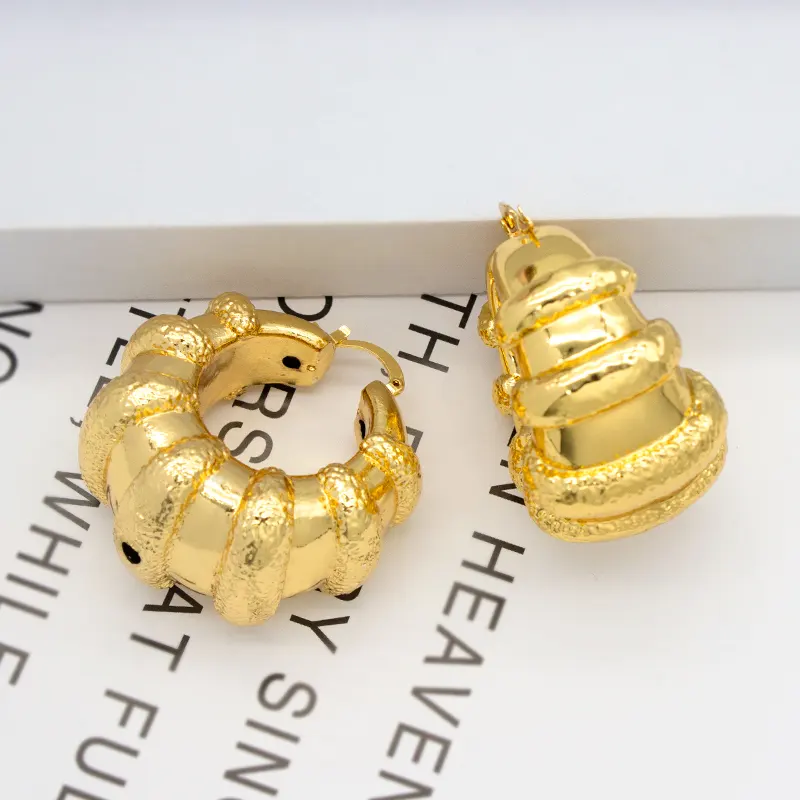 New Fashion Fancy Gold Plated Bamboo Ear Clip Earrings ,Coral Design Initial Hoop Earring Making Accessories