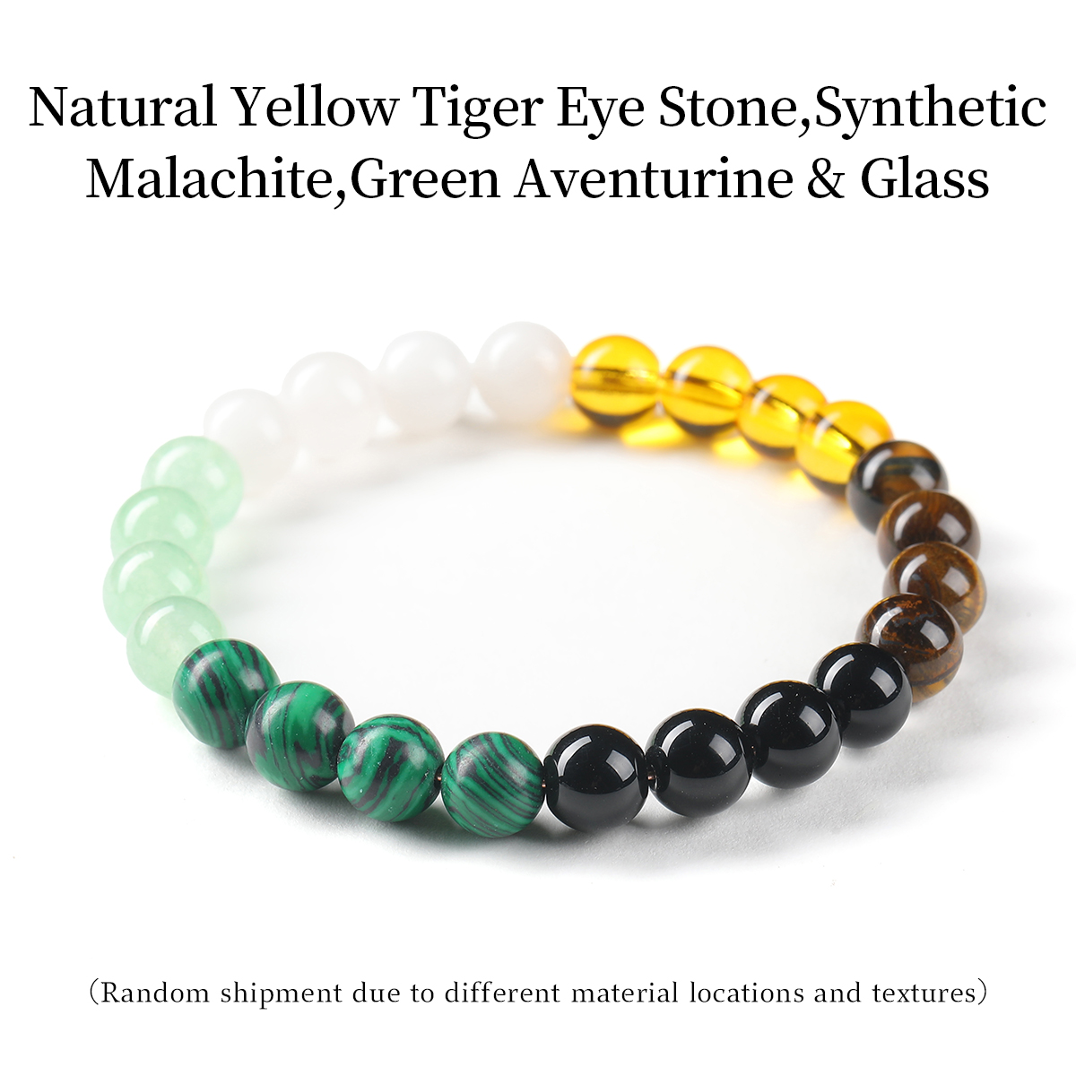 Oeil de Tigre Naturel, Malachite Synthétique, Aventurine en Verre