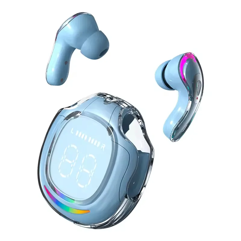 Headphone nirkabel Bt 5.3v, earbud Gaming latensi rendah dapat diisi ulang tampilan Digital
