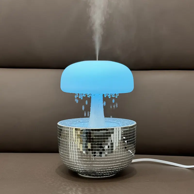침실 책상 유리 모자이크 버섯 비 구름 가습기 미스트 아로마 디퓨저 초음파 공기 디퓨저 humificador de 아로마