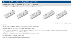 WZS2 12-36VDC 2CH * 5A Zigbee CCT LED Dimmer Controller con Tuya APP Cloud Control Voice Control - Product Image 5
