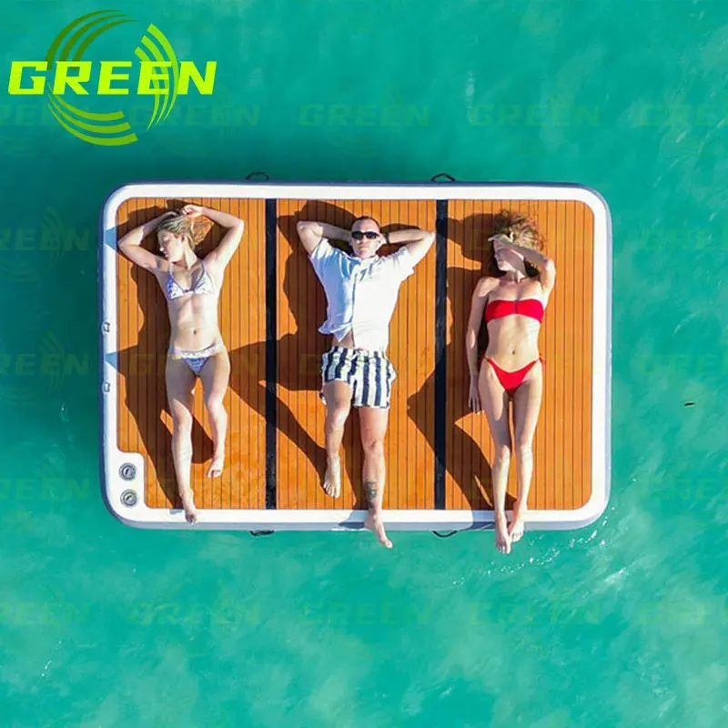 13-футовый надувной плавучий остров для отдыха, надувной лодочный док, индивидуальный логотип, уличный зеленый, 2 года, EN15649 CE