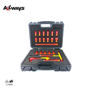 AllwaysTools 21PCS 3/8リバーシブルラチェットレンチセット1000V絶縁Vdeハンドツールセット絶縁2層六角形ソケット