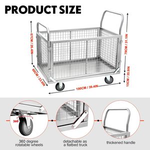 折りたたみ式ロールコンテナプッシュカートプラットフォームトロリー、ケージ付き4 in1折りたたみ式ケージカートドリーバスケットボールカート - Product Image 3