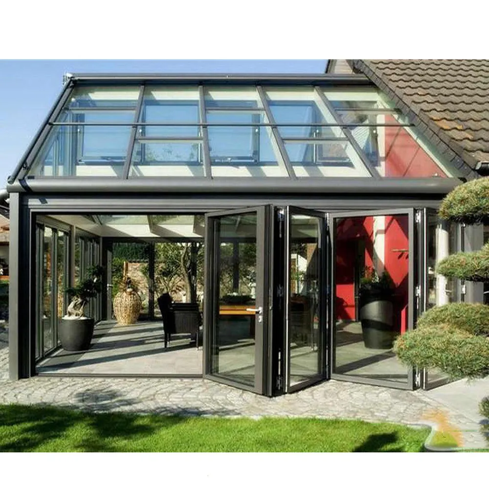 Casa solar de aluminio resistente a la corrosión, sala de Sol para todas las estaciones, con tejados triangulares de vidrio templado