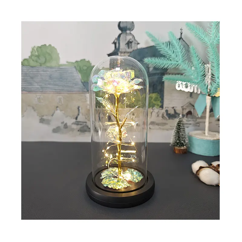 Nieuwe Aankomst Valentijn Geschenken Betoverde Gouden Roos Led Lamp 24K Goud Folie Roos In Glas Met Verlichting