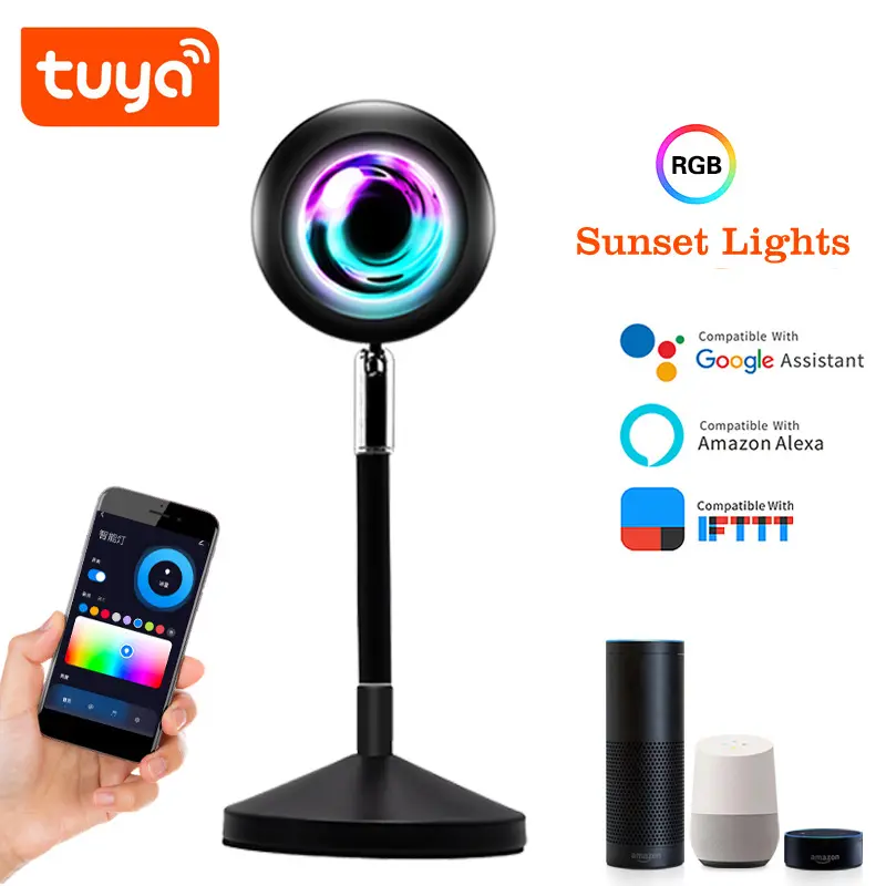 6W Tuya Wifi Sunset Light Smart Voice Control Live Stream RGB Bulb Work With Smart Life Google Assistant Alexa