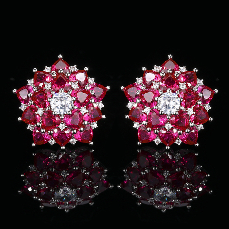 Red corundum ear studs