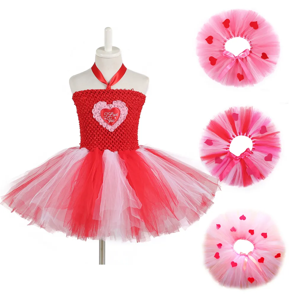 Vestido de fiesta de San Valentín para niños y niñas, vestido de fiesta de corazón, tutú para el día de la madre