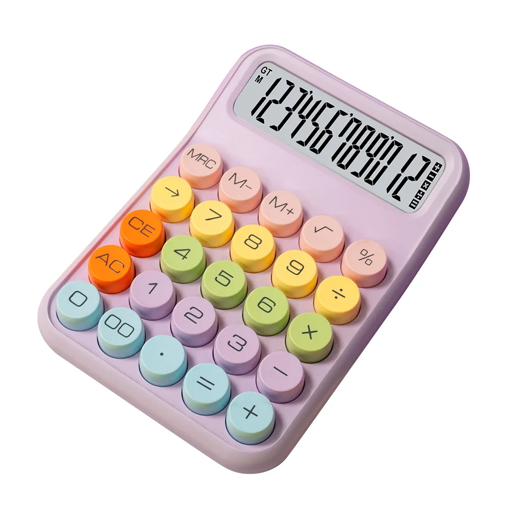 New Design 12 digits sugar cube button electronic calculator white for student calculator with fashion mechanical