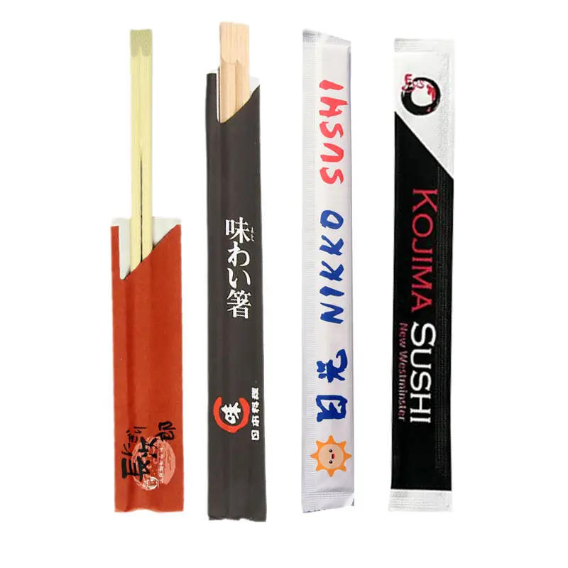 Bolsas de papel de diseño de alta gama personalizadas, juego de palillos de bambú desechables japoneses, precio de picaduras con emblema de logotipo