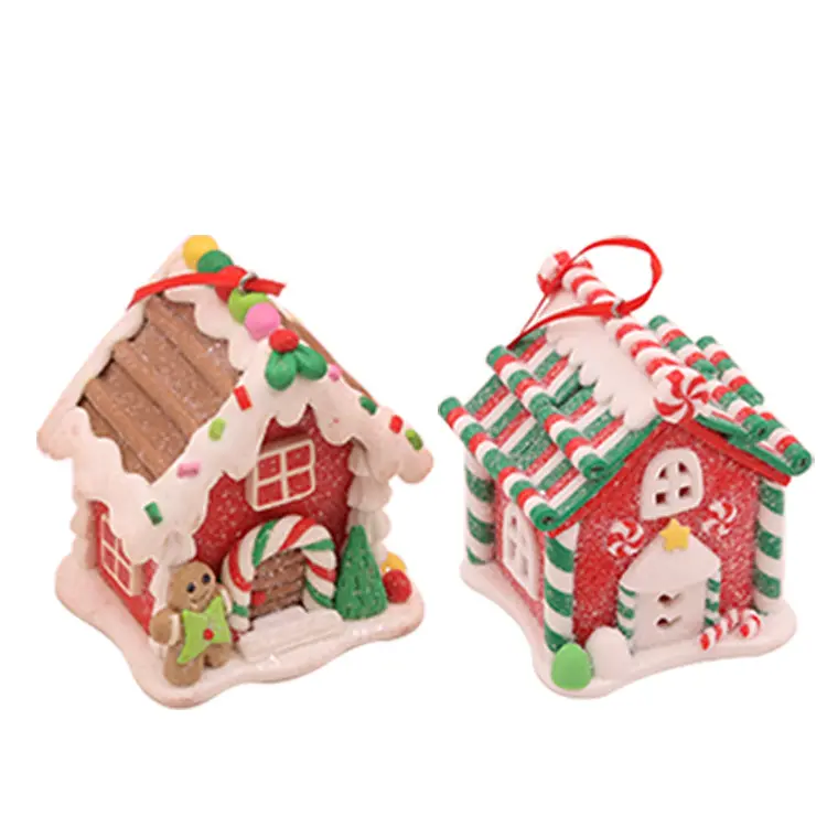 Casa de dulces de pan de jengibre de PVC decorativa para vacaciones, adornos colgantes, decoración de Navidad de arcilla suave