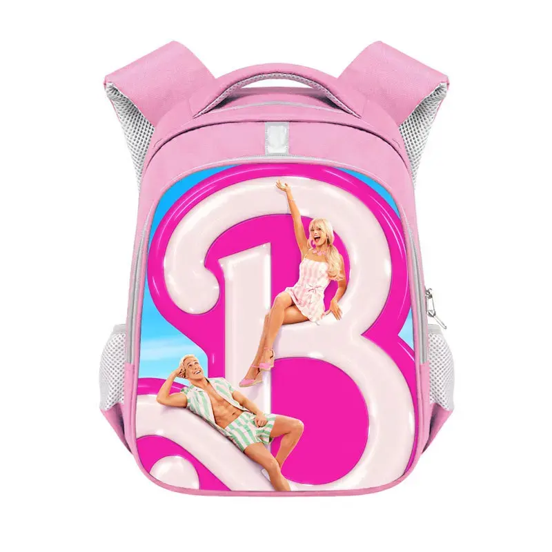 New Pink Barbie Girls' School Bag Barbie Polyester Reflective Strap Backpack High Capacity Student Backpack