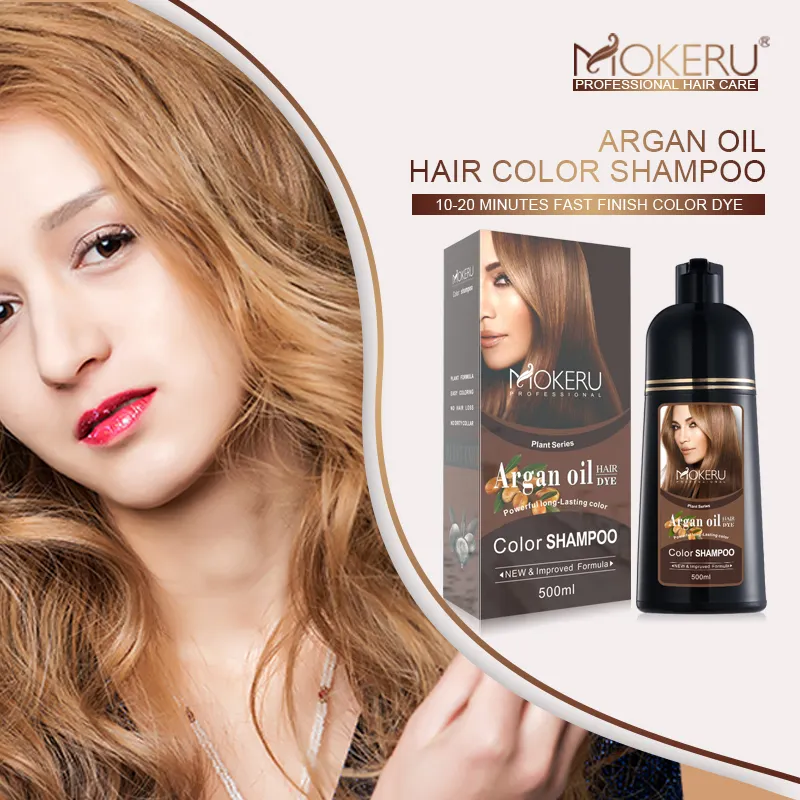 MOKERU Private Label 500ml Arganöl Haar färbemittel Shampoo zur schnellen Änderung der Haarfarbe mit Bio-Kräuter farbstoff creme