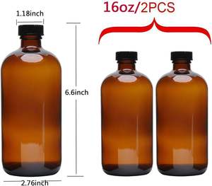 Бутылки из янтарного стекла объемом 16 унций (500 мл) с черной завинчивающейся крышкой для ликера, лекарств, эфирных масел, сиропа от кашля - Product Image 3