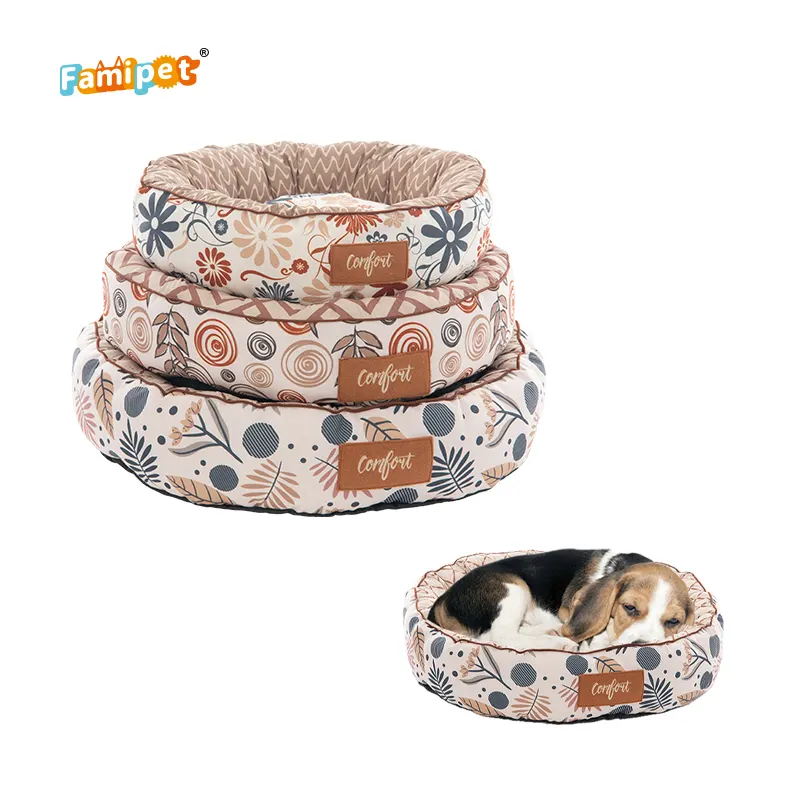 Famipet 제조업체 사용자 정의 새로운 디자인 라운드 편안한 부드러운 빨 럭셔리 도넛 진정 애완 동물 고양이 개 침대