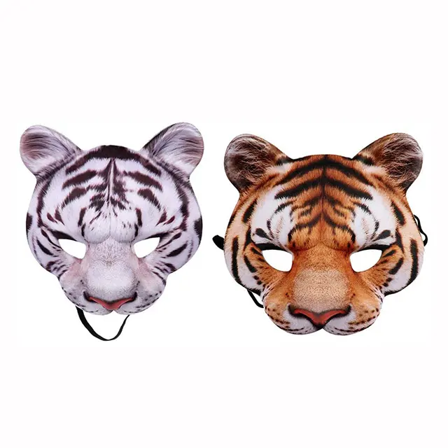 Máscara de tigre de media cara para fiesta de Cosplay, máscara de Animal realista para Halloween, fiesta de Cosplay, venta al por mayor